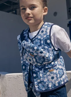 Sergent Major Sac, Cartable & Parapluie-Banane bleu et blanc matelass&eacute;e &agrave; imprim&eacute; fleuri