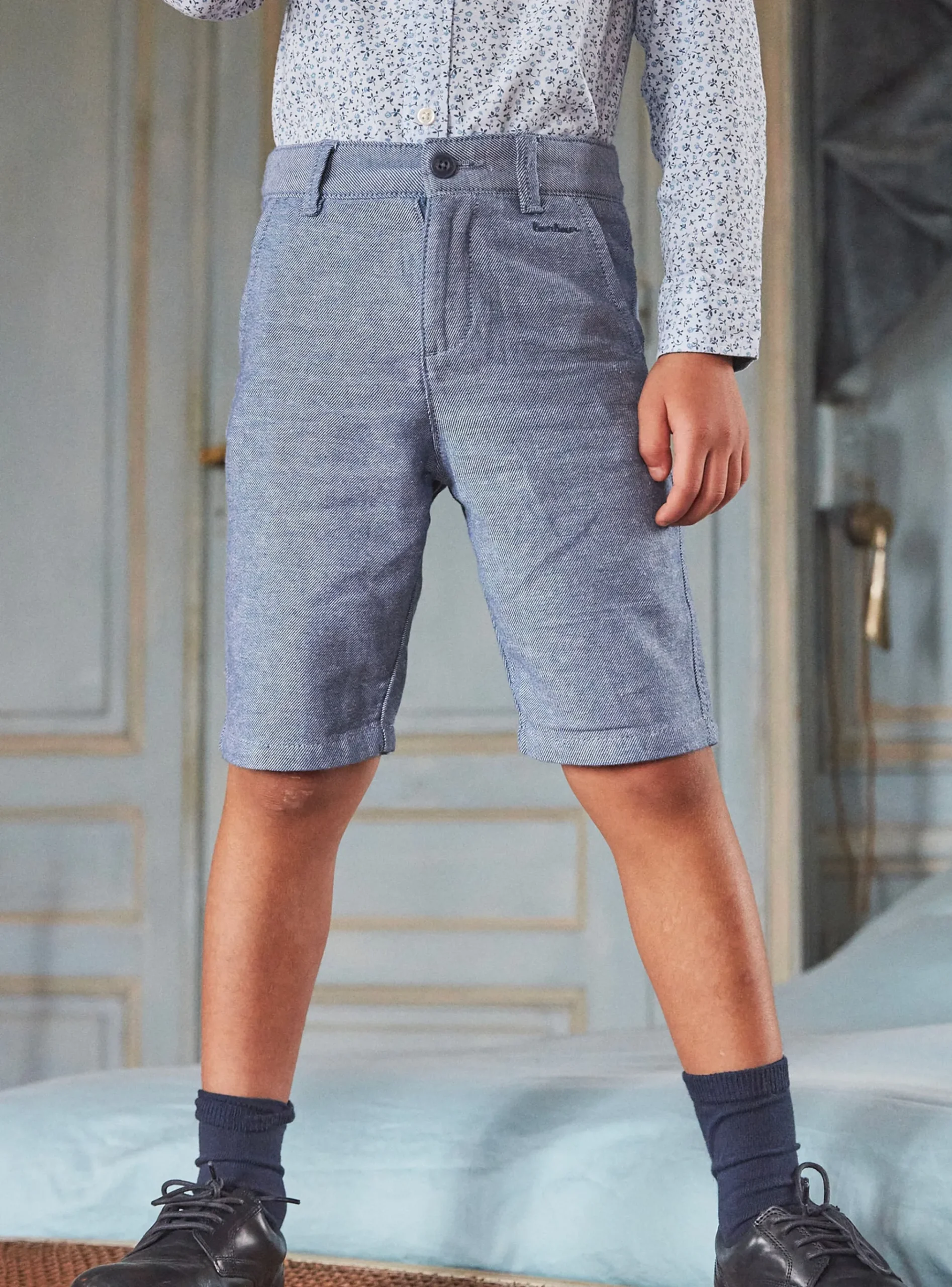 Sergent Major Bermuda-Bermuda bleu broderie