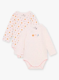 Sergent Major Chaussettes & Collant-2 bodies blush en coton bio &agrave; imprim&eacute; et &agrave; motifs &eacute;toiles, lunes, arc-en-ciel et fleuri