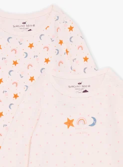 Sergent Major Chaussettes & Collant-2 bodies blush en coton bio &agrave; imprim&eacute; et &agrave; motifs &eacute;toiles, lunes, arc-en-ciel et fleuri
