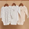 Sergent Major Chaussettes-3 bodies &eacute;crus en coton bio &agrave; imprim&eacute; &agrave; rayures, animaux et &agrave; motif animaux