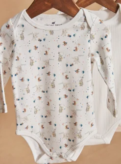 Sergent Major Chaussettes-3 bodies &eacute;crus en coton bio &agrave; imprim&eacute; &agrave; rayures, animaux et &agrave; motif animaux