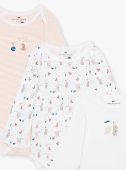 Sergent Major Chaussettes-3 bodies &eacute;crus en coton bio &agrave; imprim&eacute; &agrave; rayures, animaux et &agrave; motif animaux