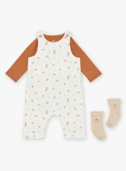 Sergent Major Tenues & Ensembles-Body caramel, salopette &eacute;crue et chaussettes beiges