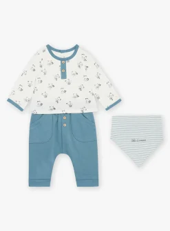 Sergent Major Tenues & Ensembles-Body T-shirt &eacute;cru, pantalon bleu et bandana &eacute;cru et bleu gris&eacute;