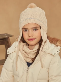 Sergent Major Bonnet, Echarpe & Gants-Bonnet &agrave; pompon beige en tricot
