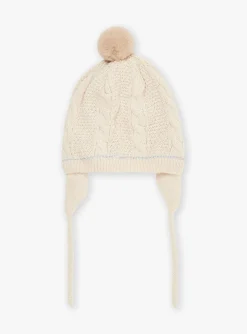Sergent Major Bonnet, Echarpe & Gants-Bonnet &agrave; pompon beige en tricot