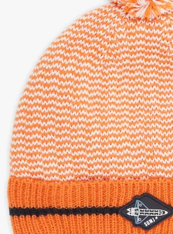 Sergent Major Bonnet, Echarpe, & Gant-Bonnet &agrave; pompon orange en tricot