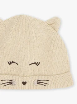 Sergent Major Bonnet, Echarpe & Gants-Bonnet beige en tricot