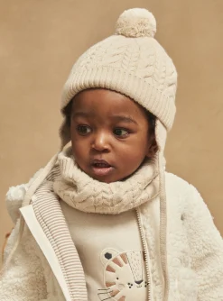 Sergent Major Bonnet, Echarpe & Gant-Bonnet beige en tricot torsadé