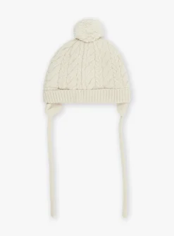 Sergent Major Bonnet, Echarpe & Gant-Bonnet beige en tricot torsad&eacute;