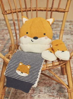 Sergent Major Bonnet, Echarpe & Gant-Bonnet blanc et miel en tricot