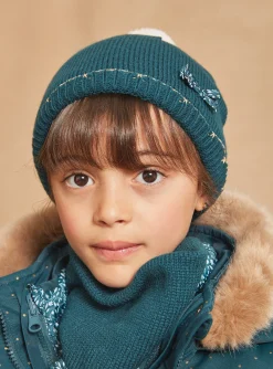 Sergent Major Bonnet, Echarpe & Gants-Bonnet bleu canard en tricot