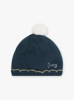 Sergent Major Bonnet, Echarpe & Gants-Bonnet bleu canard en tricot