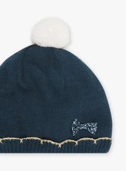 Sergent Major Bonnet, Echarpe & Gants-Bonnet bleu canard en tricot