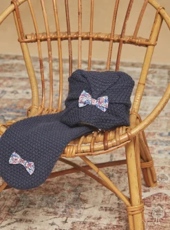 Sergent Major Bonnet, Echarpe & Gant-Bonnet bleu marine en tricot torsadé