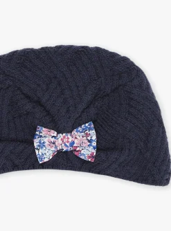 Sergent Major Bonnet, Echarpe & Gant-Bonnet bleu marine en tricot torsad&eacute;