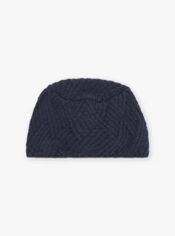 Sergent Major Bonnet, Echarpe & Gant-Bonnet bleu marine en tricot torsad&eacute;