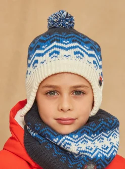 Sergent Major Bonnet, Echarpe, & Gant-Bonnet bleu marine et blanc en tricot