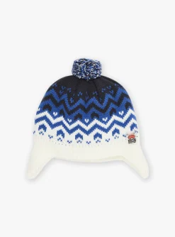 Sergent Major Bonnet, Echarpe, & Gant-Bonnet bleu marine et blanc en tricot