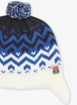 Sergent Major Bonnet, Echarpe, & Gant-Bonnet bleu marine et blanc en tricot