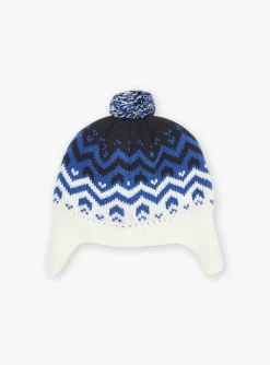 Sergent Major Bonnet, Echarpe, & Gant-Bonnet bleu marine et blanc en tricot