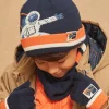 Sergent Major Bonnet, Echarpe, & Gant-Bonnet bleu marine et orange en tricot