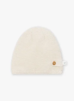 Sergent Major Bonnet, Moufle, Chausson & Chaussette-Bonnet de naissance &eacute;cru chin&eacute; en laine et coton
