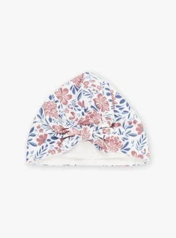 Sergent Major Bonnet, Echarpe & Gant-Bonnet &eacute;cru, rose et bleu &agrave; imprim&eacute; fleuri