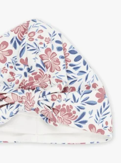 Sergent Major Bonnet, Echarpe & Gant-Bonnet &eacute;cru, rose et bleu &agrave; imprim&eacute; fleuri