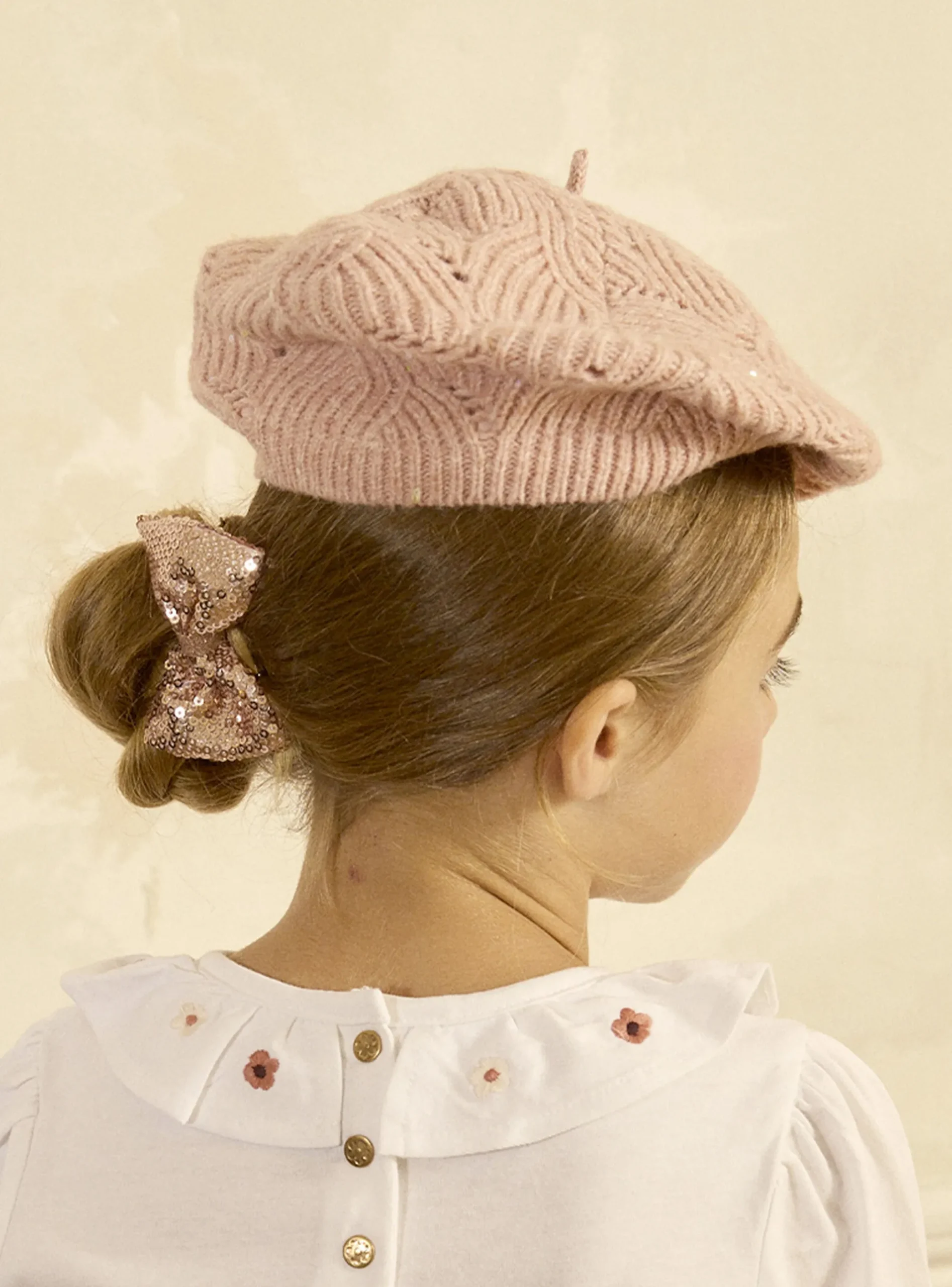 Sergent Major Bonnet, Echarpe & Gants-Bonnet en maille type béret avec des sequins dans le fil