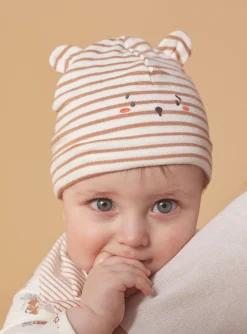 Sergent Major Bonnet, Moufle, Chausson & Chaussette-Bonnet ludique de naissance &eacute;cru et noisette