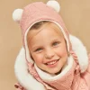Sergent Major Bonnet, Echarpe & Gants-Bonnet rose en tricot torsad&eacute;