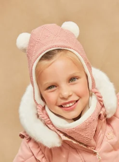 Sergent Major Bonnet, Echarpe & Gants-Bonnet rose en tricot torsadé