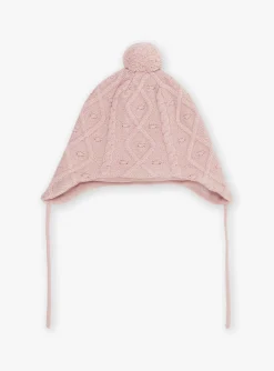 Sergent Major Bonnet, Echarpe & Gant-Bonnet rose en tricot torsad&eacute;