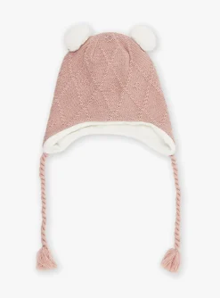 Sergent Major Bonnet, Echarpe & Gants-Bonnet rose en tricot torsad&eacute;