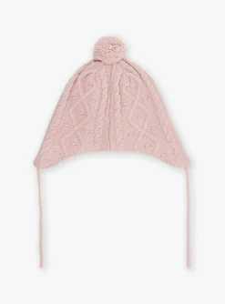 Sergent Major Bonnet, Echarpe & Gant-Bonnet rose en tricot torsad&eacute;