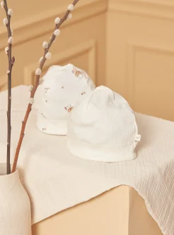 Sergent Major Bonnet, Moufle, Chausson & Chaussette-2 bonnets de naissance écrus en coton