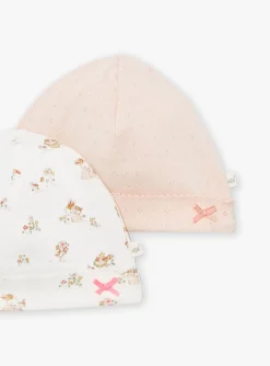 Sergent Major Bonnet, Moufle, Chausson & Chaussette-2 bonnets de naissance &eacute;cru et rose en coton