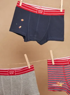 Sergent Major Sous-vêtement & Chaussettes-3 boxers bleu marine, rouge et gris &agrave; motif galaxies et imprim&eacute; &agrave; rayures