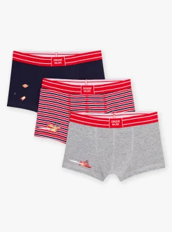 Sergent Major Sous-vêtement & Chaussettes-3 boxers bleu marine, rouge et gris &agrave; motif galaxies et imprim&eacute; &agrave; rayures