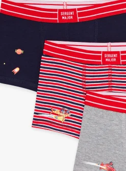 Sergent Major Sous-vêtement & Chaussettes-3 boxers bleu marine, rouge et gris &agrave; motif galaxies et imprim&eacute; &agrave; rayures