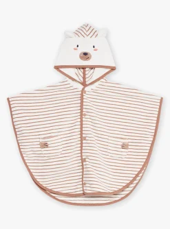 Sergent Major Pyjama & Grenouillère-Cape de bain &agrave; capuche beige &agrave; imprim&eacute; &agrave; rayures
