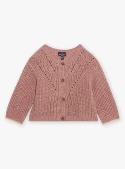Sergent Major Pull, Gilet & Cardigan-Cardigan ajour&eacute; lilas en tricot