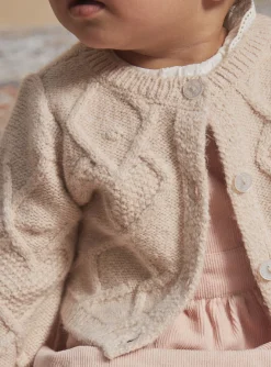 Sergent Major Pull, Gilet & Cardigan-Cardigan beige en tricot torsad&eacute;