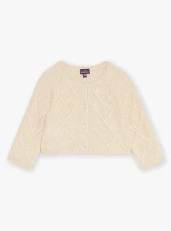 Sergent Major Pull, Gilet & Cardigan-Cardigan beige en tricot torsad&eacute;