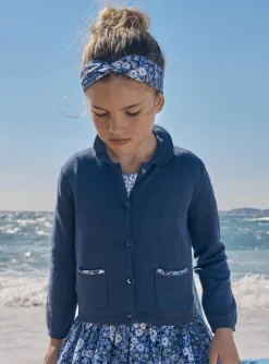 Sergent Major Pull, Gilet & Cardigan-Cardigan bleu en maille jersey