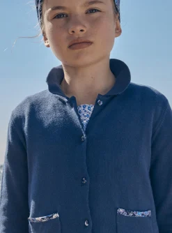 Sergent Major Pull, Gilet & Cardigan-Cardigan bleu en maille jersey