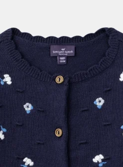 Sergent Major Pull, Gilet & Cardigan-Cardigan bleu marine textur&eacute; &agrave; fleurs brod&eacute;es