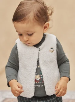 Sergent Major Pull, Gilet & Cardigan-Cardigan écru sans manches en fourrure synthétique